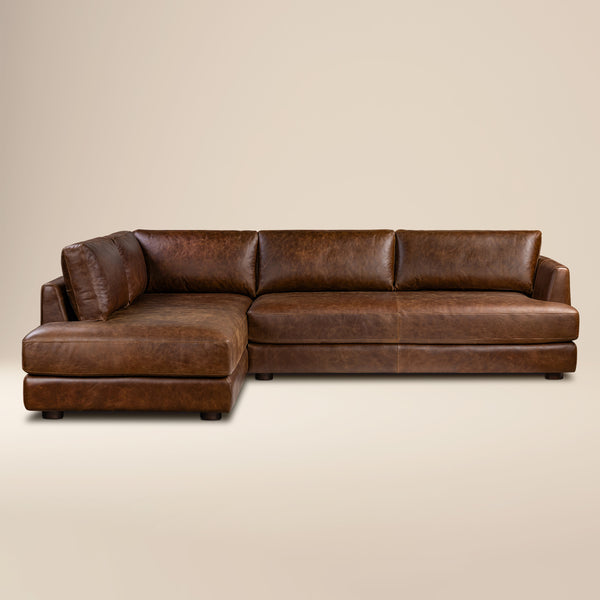 Catania 116.5" Leather Left-Facing Bumper Sectional Sofa | Chocolate Brown