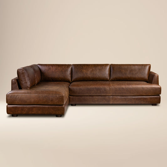 Catania 116.5" Leather Left-Facing Bumper Sectional Sofa | Chocolate Brown