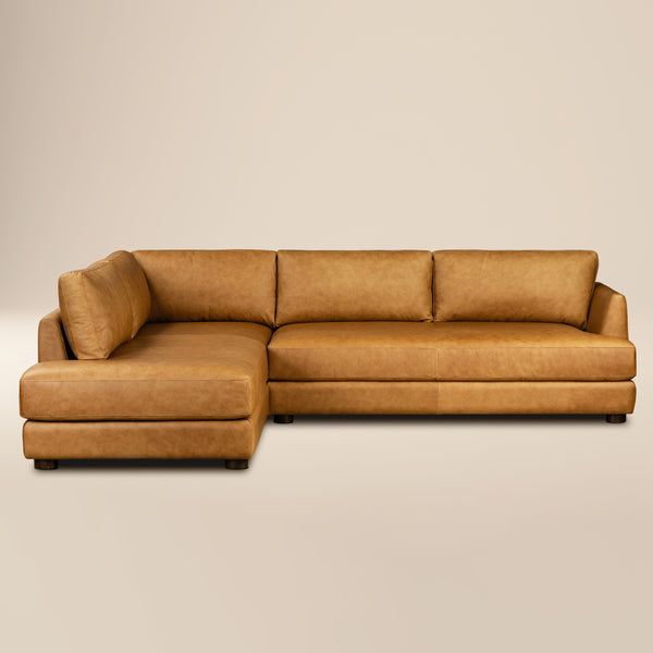 Catania 116.5" Leather Left-Facing Bumper Sectional Sofa | Cognac Tan