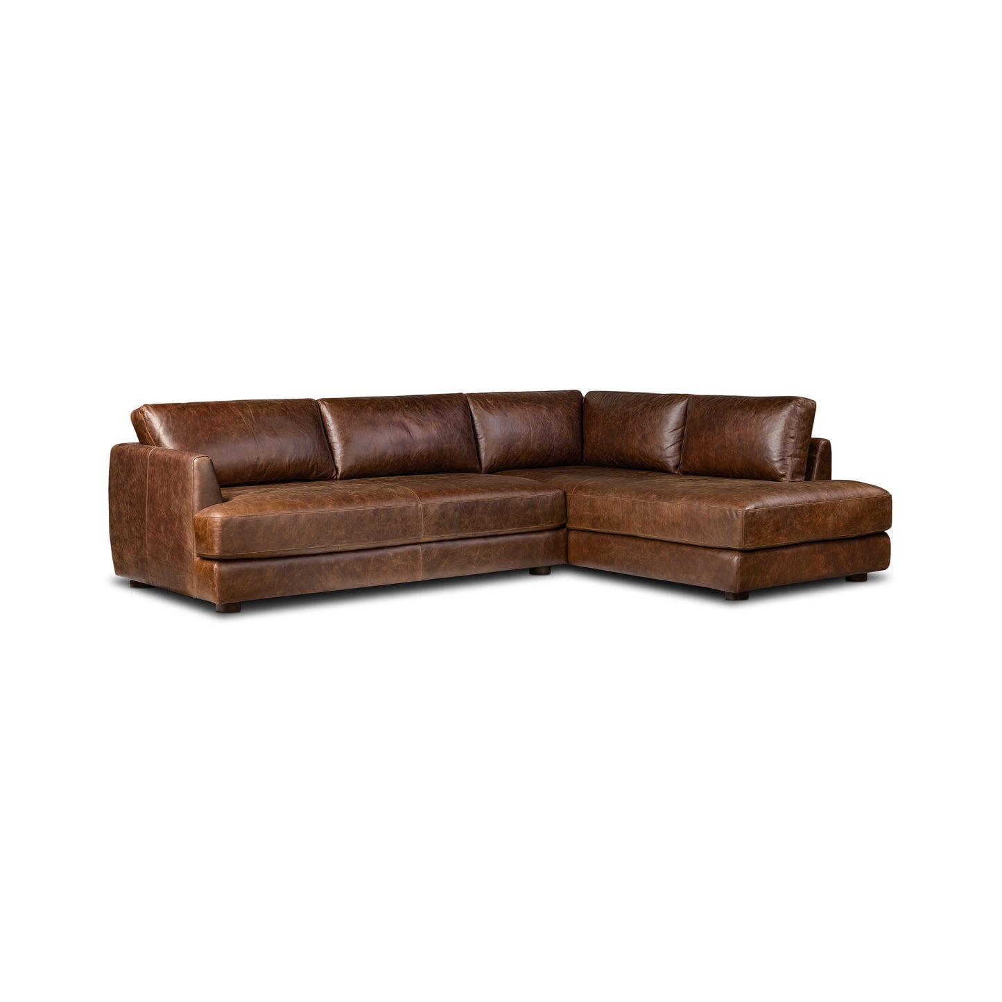 Catania 116.5" Leather Right-Facing Bumper Sectional Sofa | Chocolate Brown