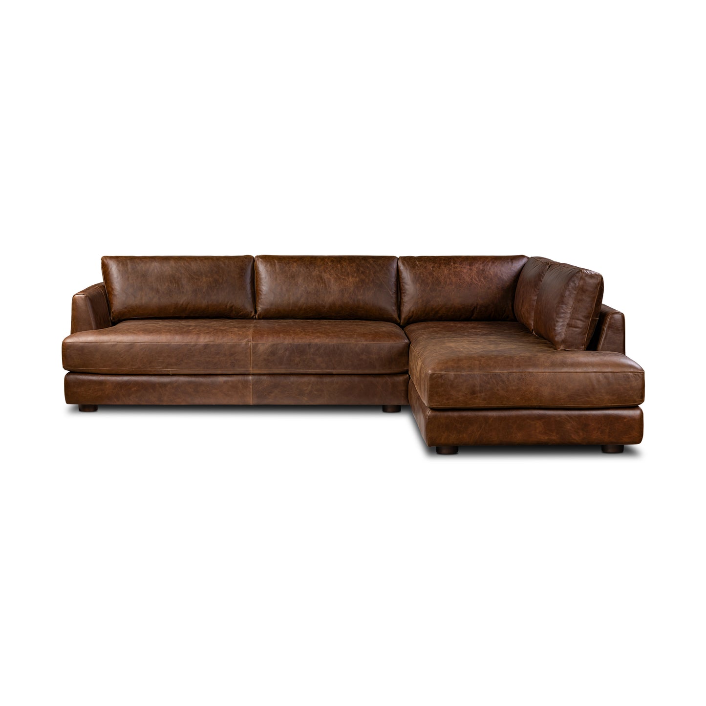Catania 116.5" Leather Right-Facing Bumper Sectional Sofa | Chocolate Brown