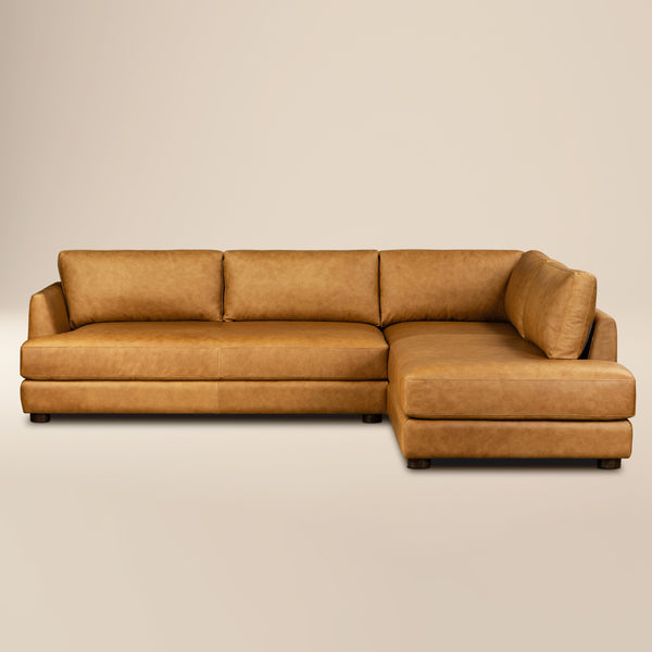 Catania 116.5" Leather Right-Facing Bumper Sectional Sofa | Cognac Tan
