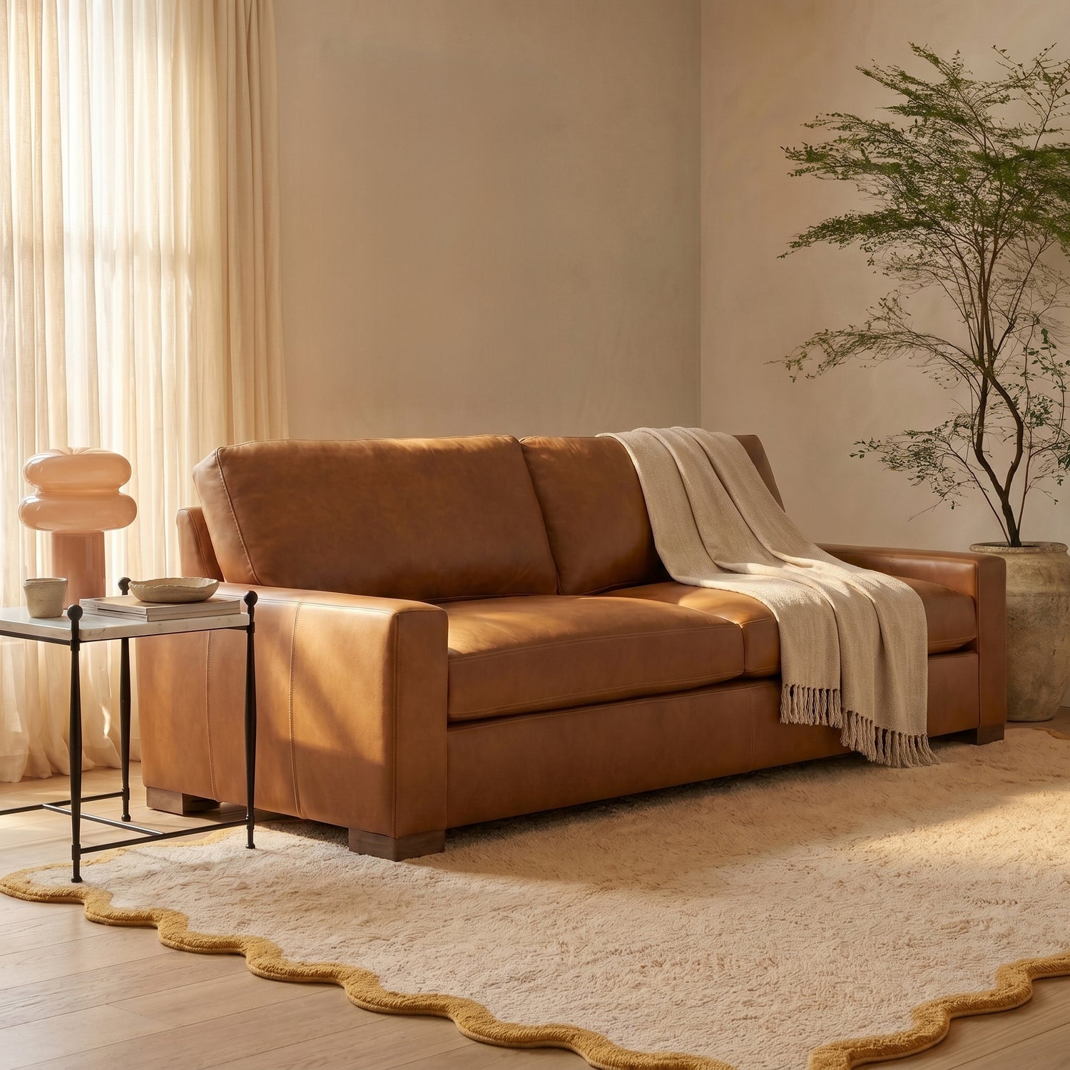 Audrey Leather Sofa | Barrel Brown | 96