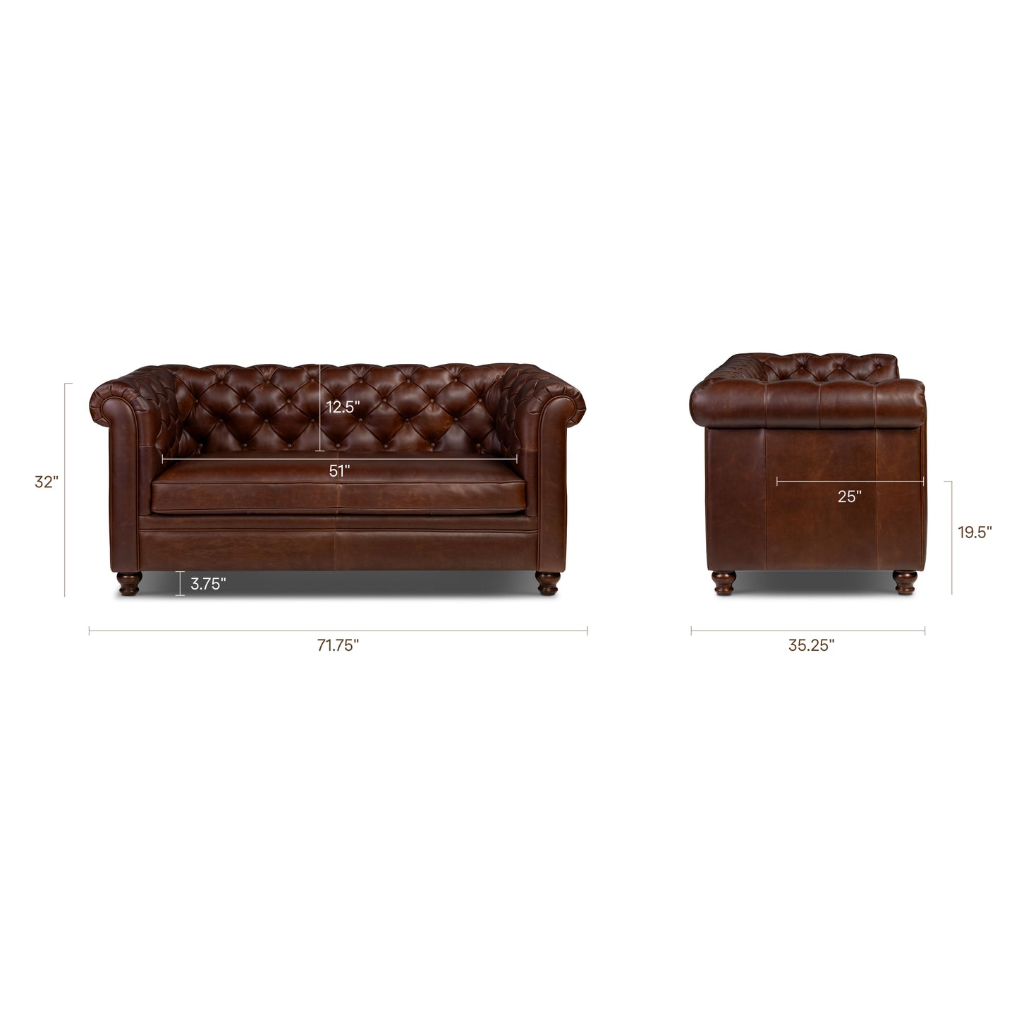 Lyon 72" Leather Apartment Sofa | Oscuro Brown