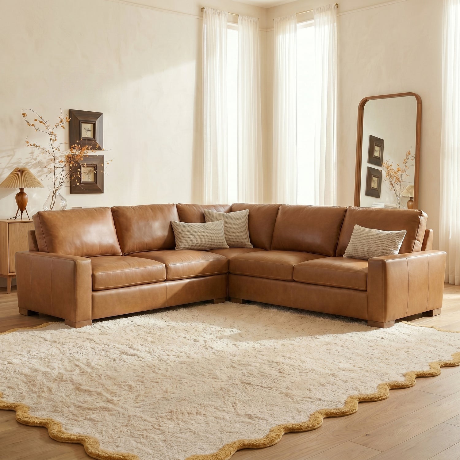 Audrey Leather L-Shaped Corner Sectional | Barrel Brown | 124