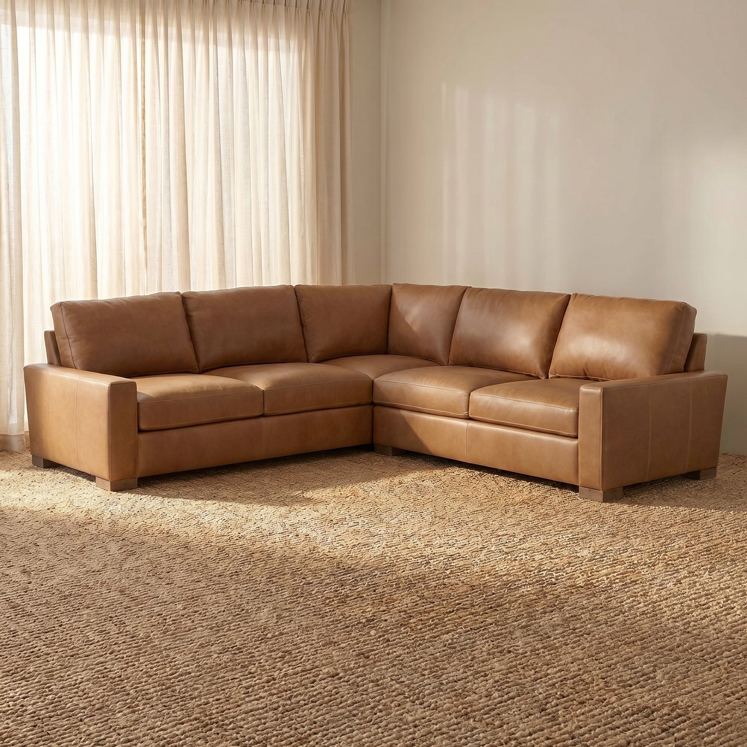 Audrey Leather L-Shaped Corner Sectional | Barrel Brown | 108