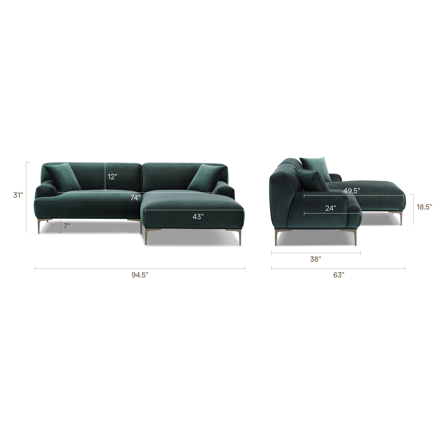 Mineta Right-Facing Sectional | Amalfi Blue 