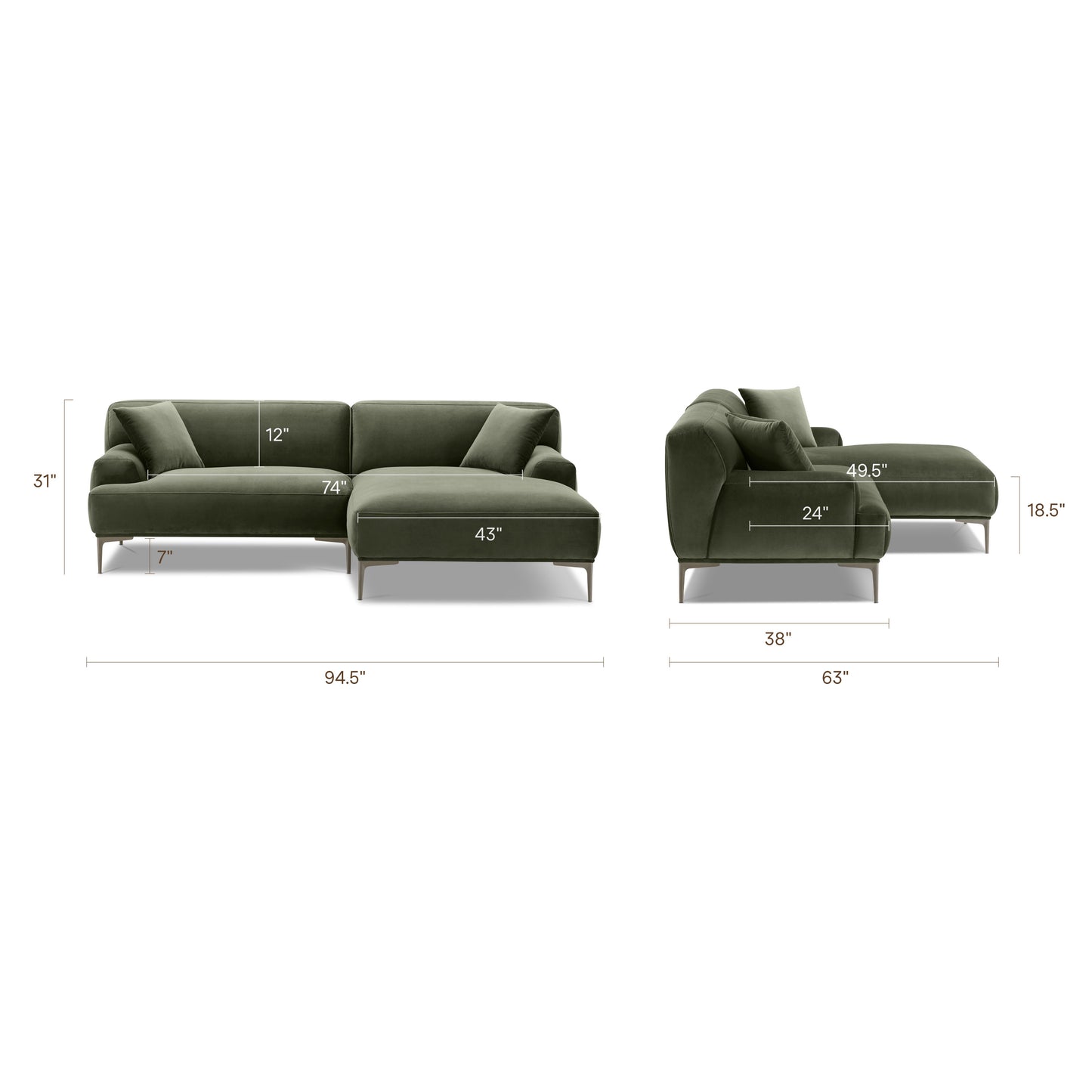 Mineta Right-Facing Sectional | Calabria Green