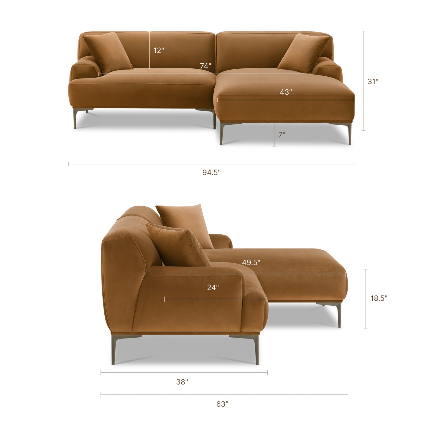 Mineta Right-Facing Sectional | Cider Rust