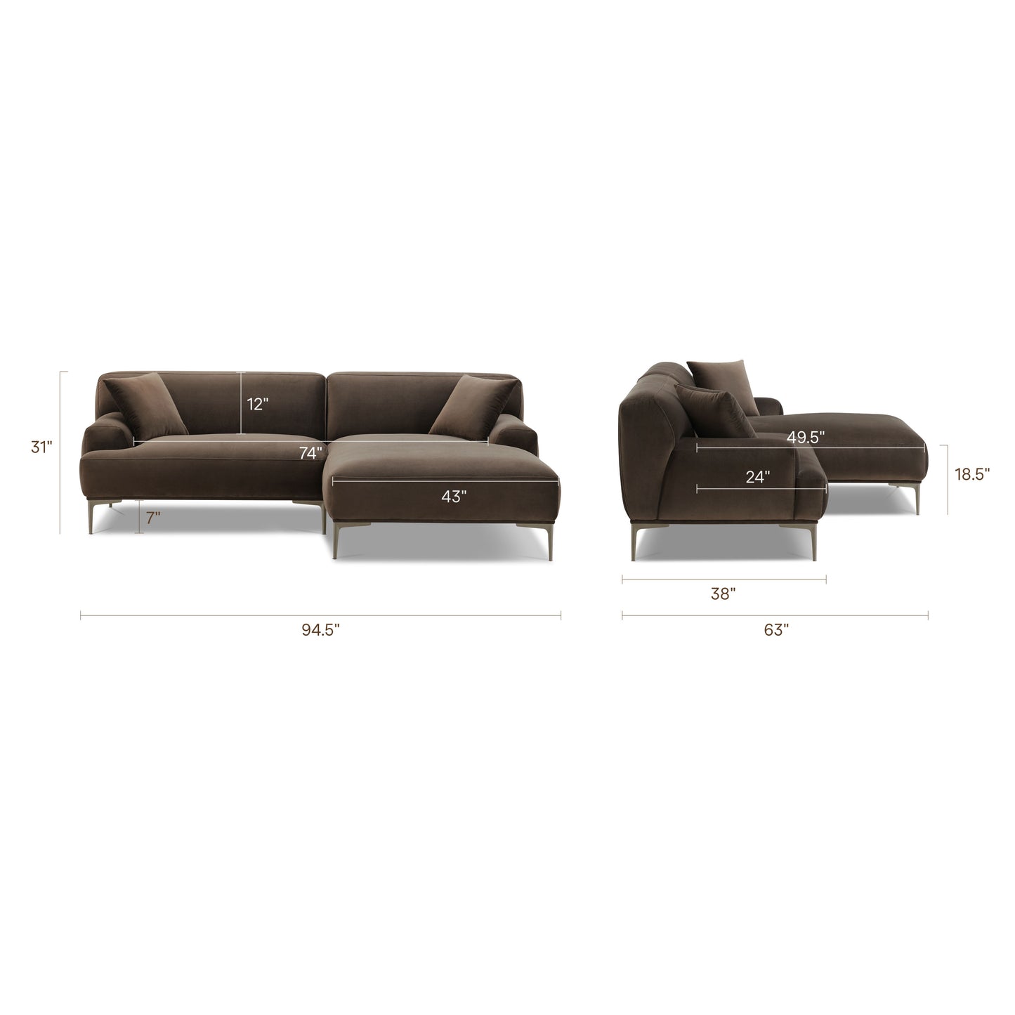 Mineta Right-Facing Sectional | Shadow Brown