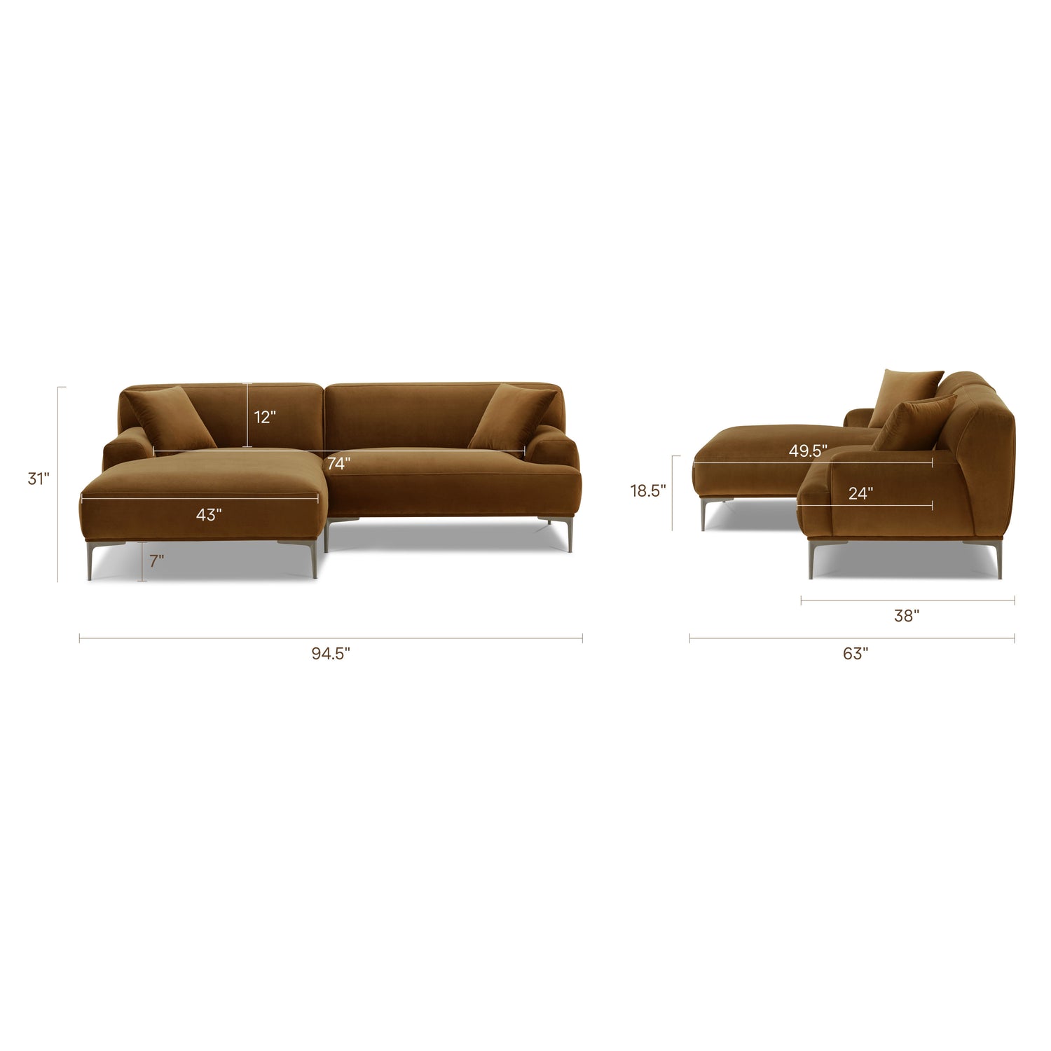 Mineta Left-Facing Sectional | Ginger Brown 