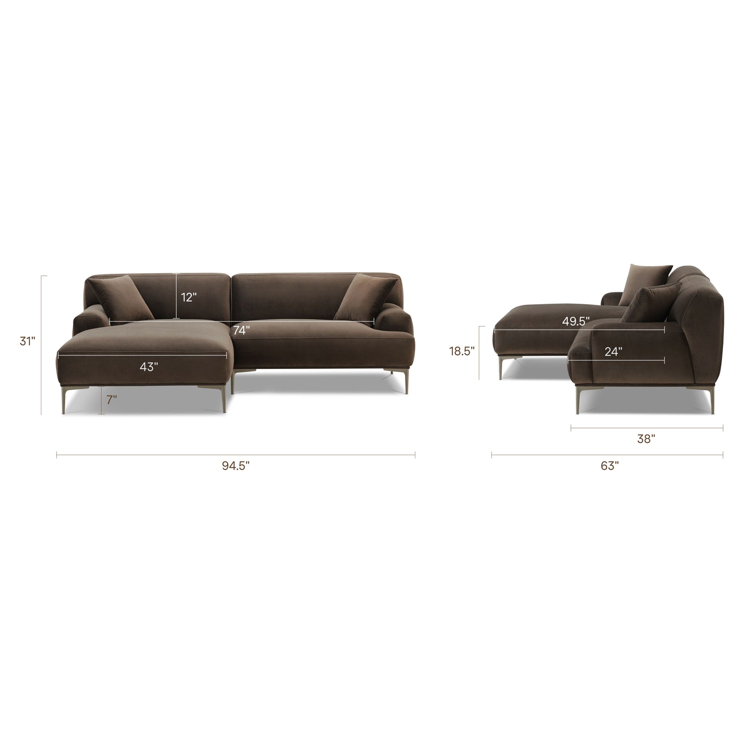 Mineta Left-Facing Sectional | Shadow Brown 