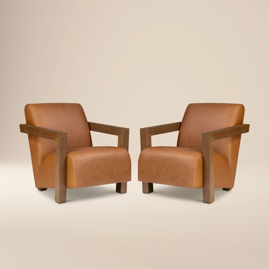 Giza Leather Lounge Chair 2.0 | Cognac Tan | Set of 2