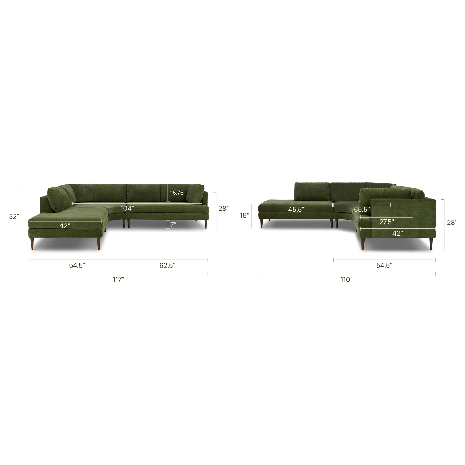 Lucerne Left-Facing Bumper Chaise Sectional  | Distressed Green 