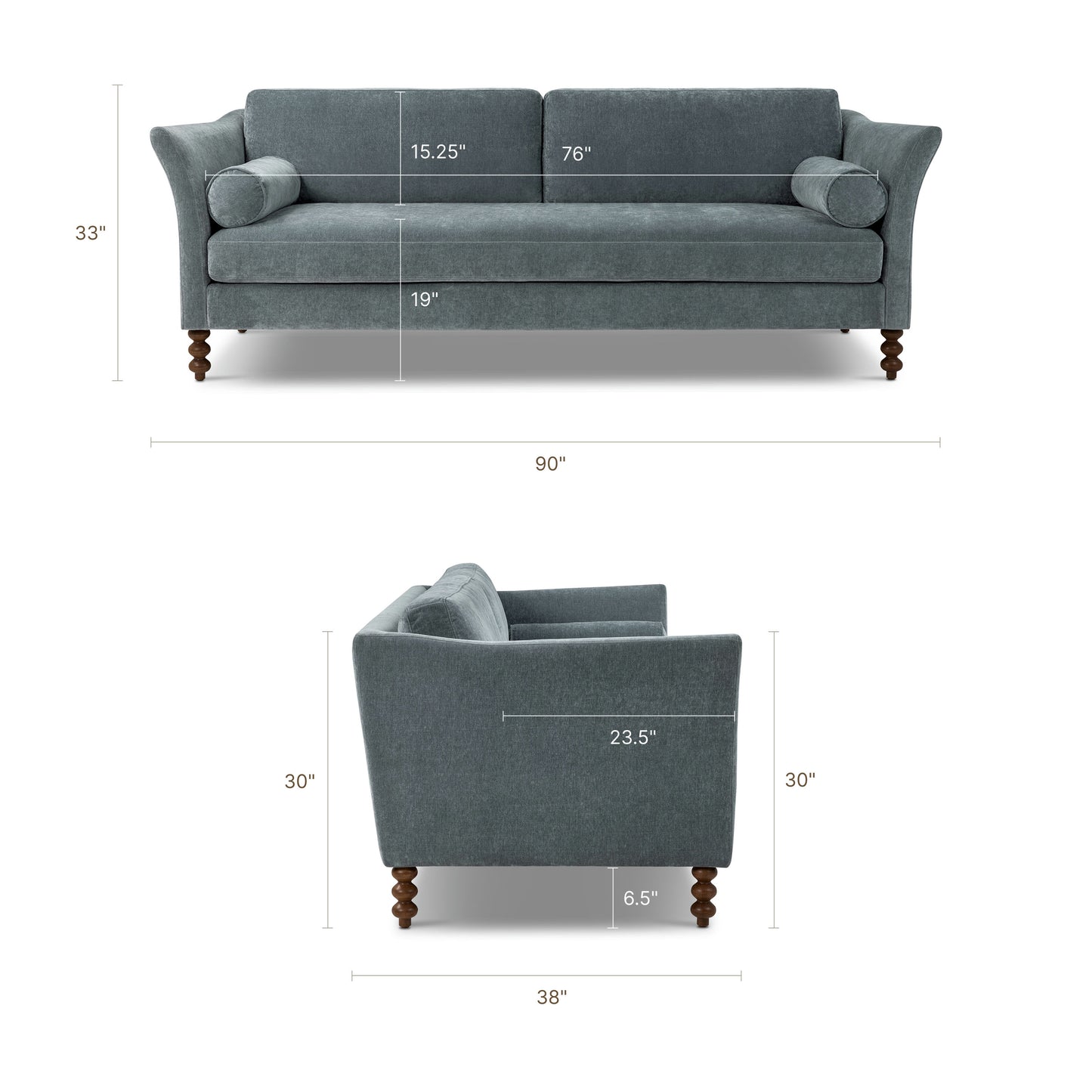 Belmont 90" Sofa | Lume Blue