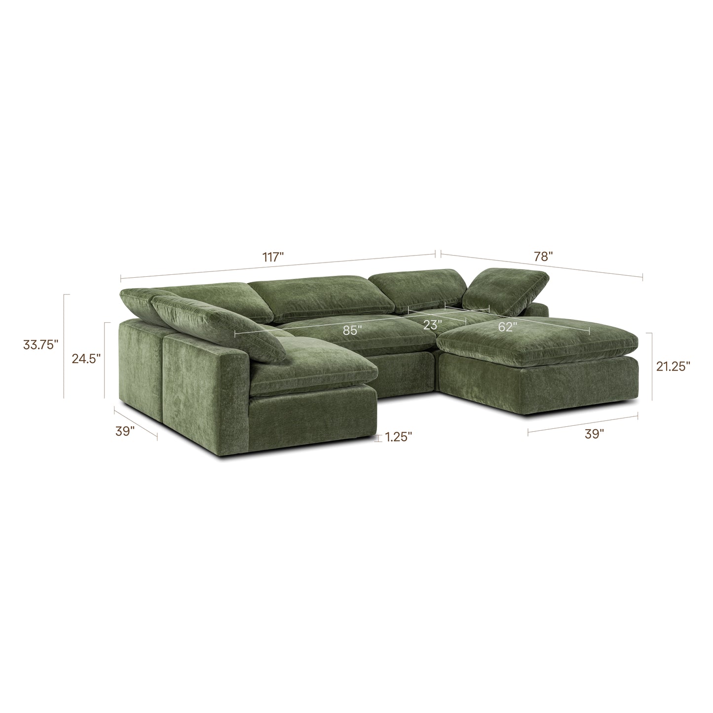 5-Seat Aspen Modular U-Sectional | Sagano Green