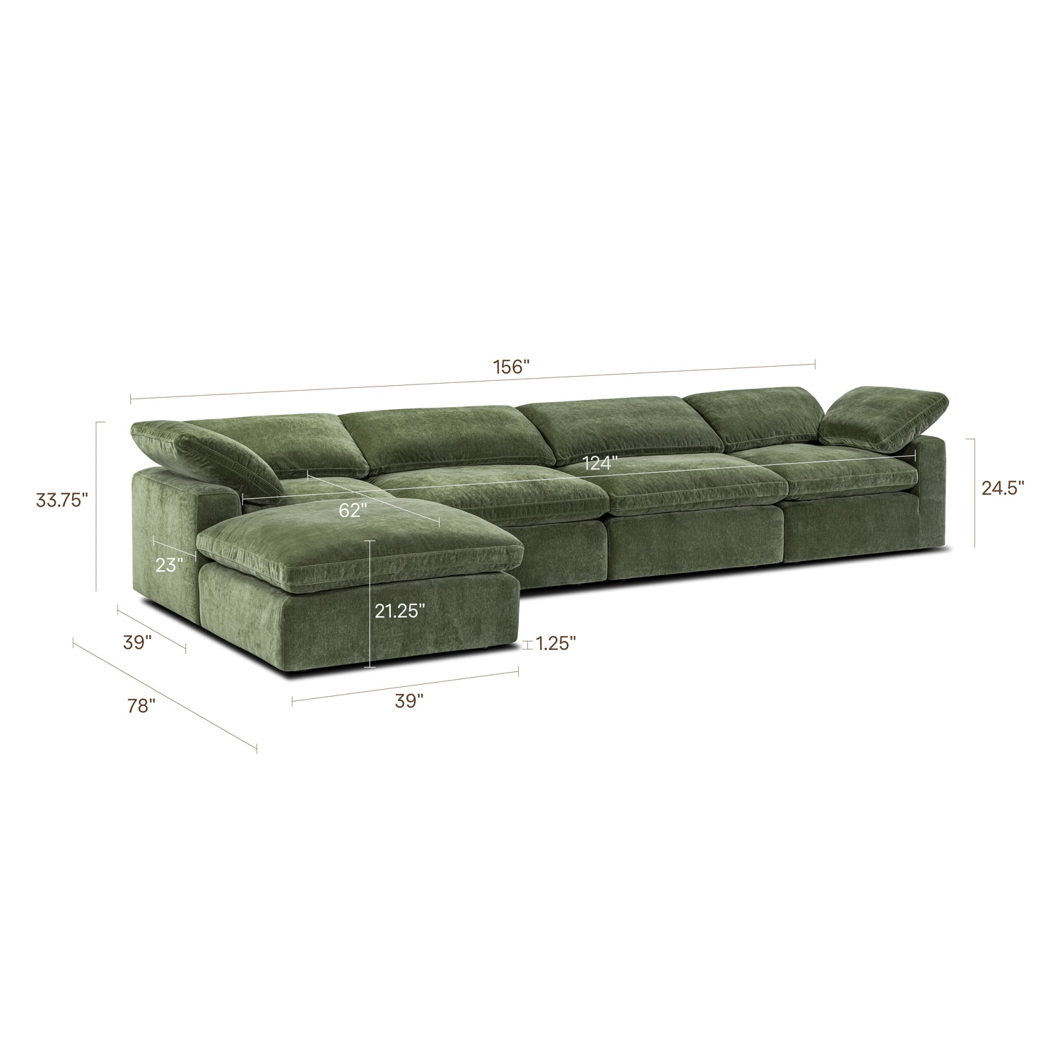 5-Seat Aspen Modular L-Sectional | Sagano Green 