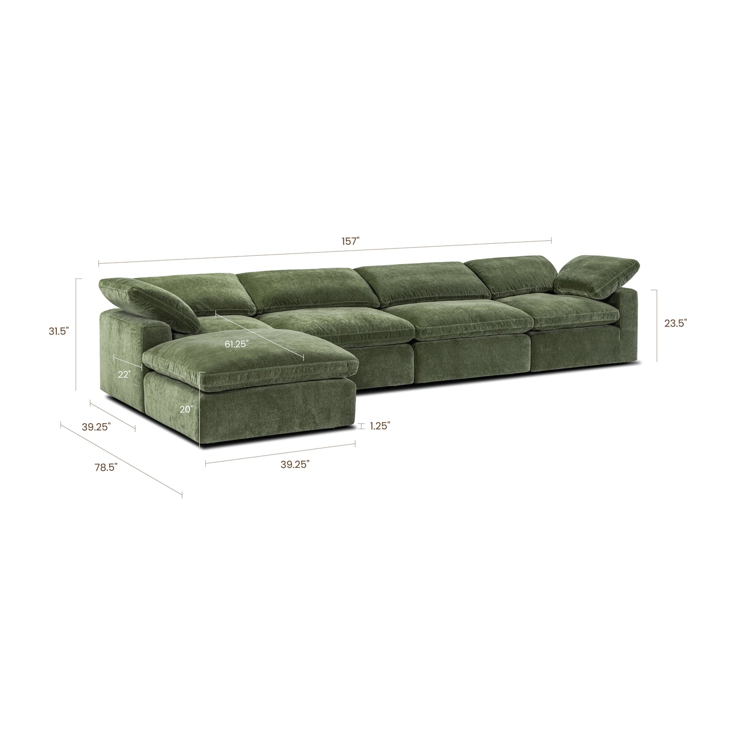 5-Seat Aspen Modular L-Sectional | Sagano Green