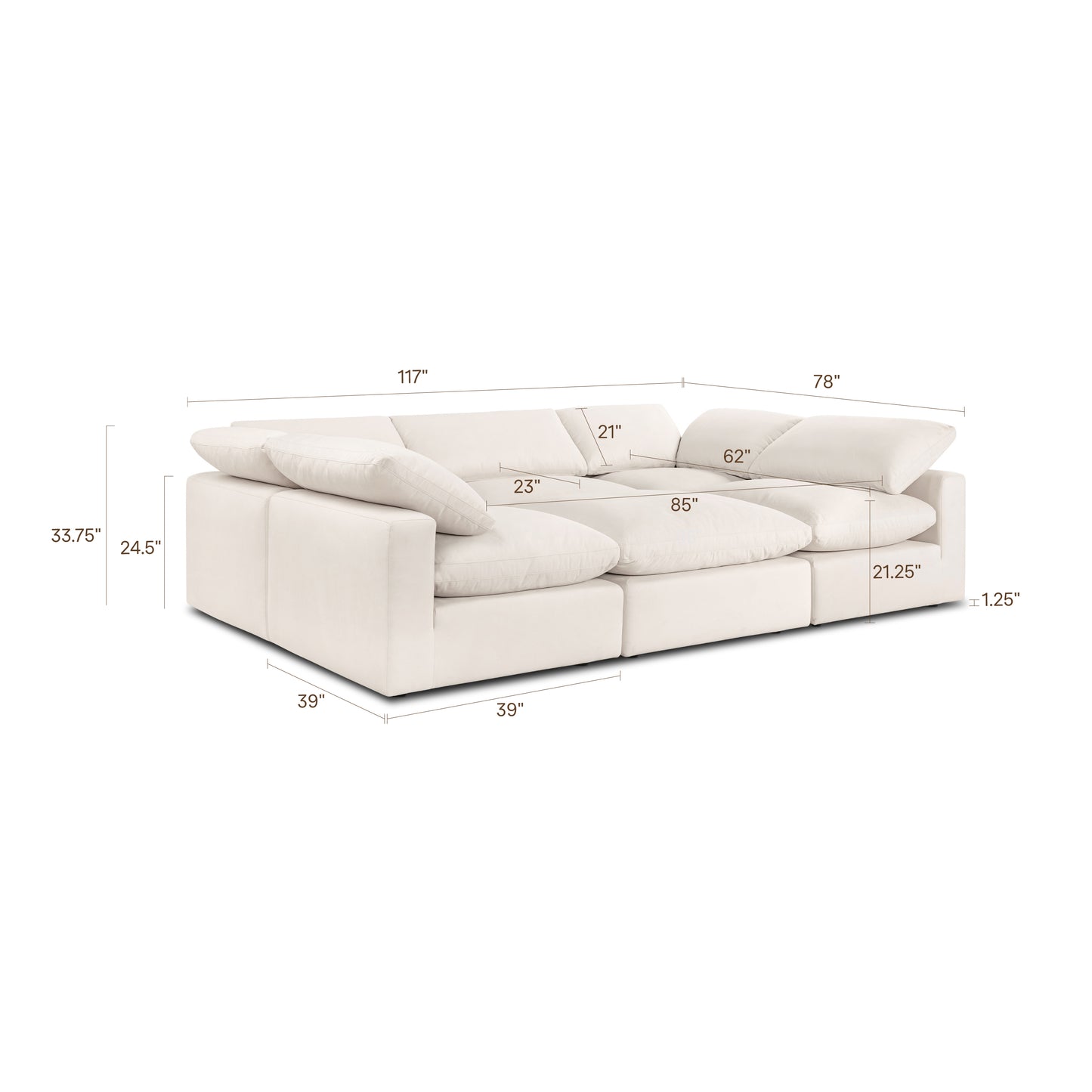 Aspen 118" Modular 6-Piece Pit Lounge Sectional | Linen White