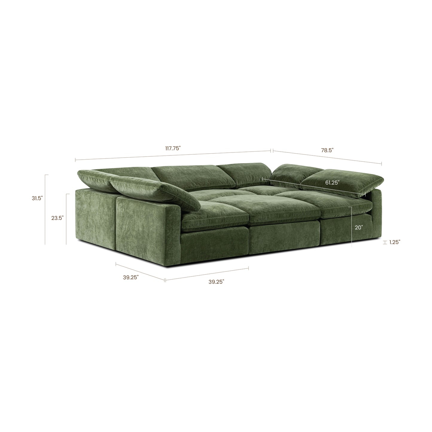 6-Seat Aspen Modular Pit-Sectional | Sagano Green