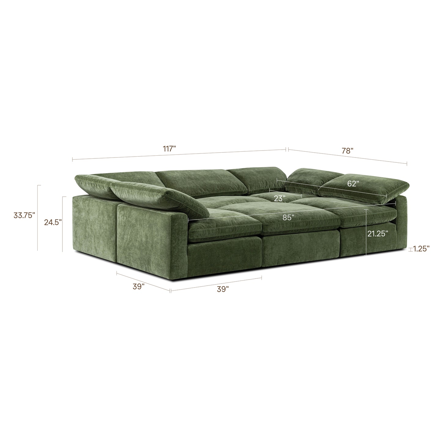 6-Seat Aspen Modular Pit-Sectional | Sagano Green