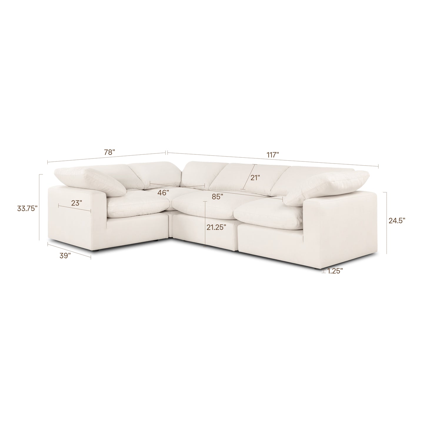 Aspen 118" Modular 4-Piece L-Shaped Sectional | Linen White