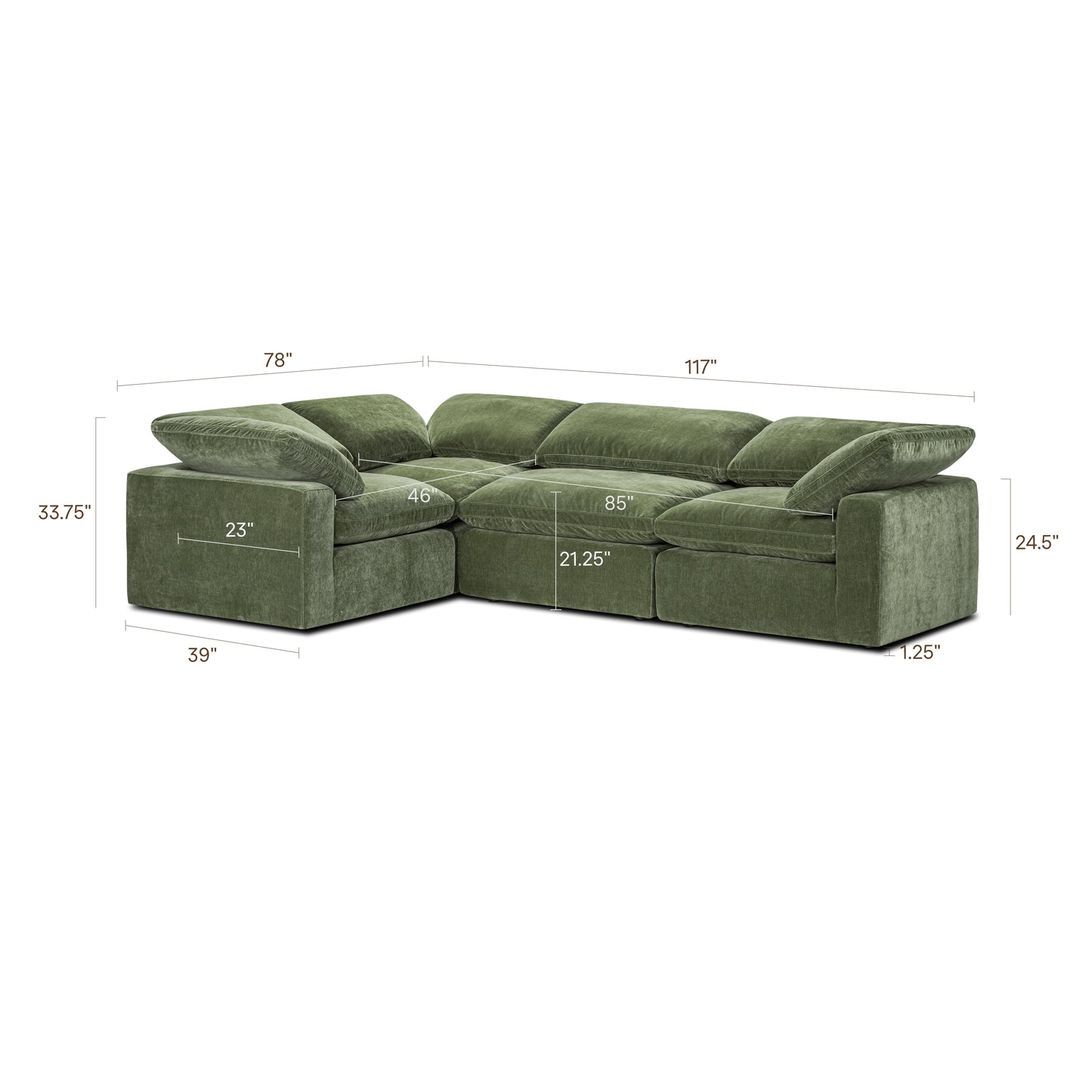 4-Seat Aspen Modular L-Sectional | Sagano Green