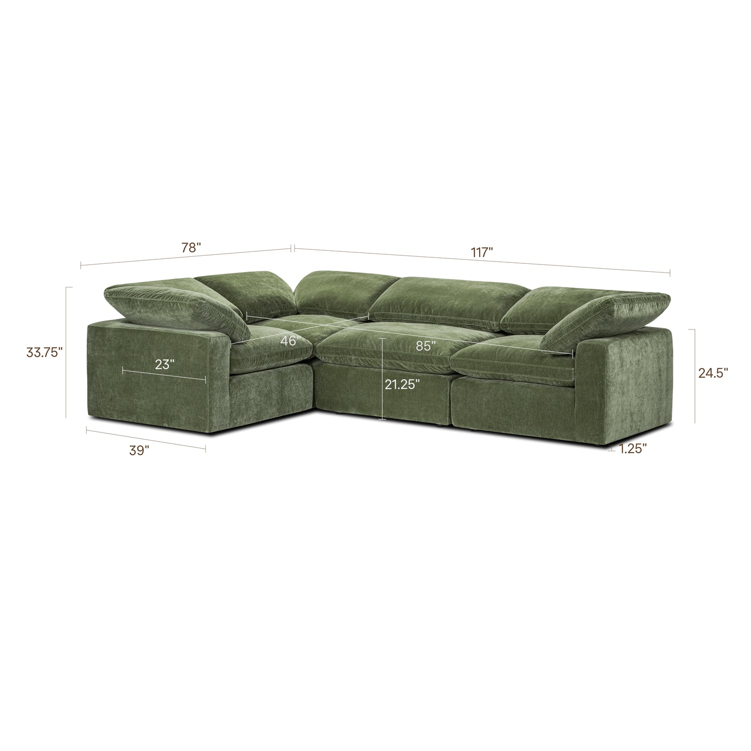 4-Seat Aspen Modular L-Sectional | Sagano Green 