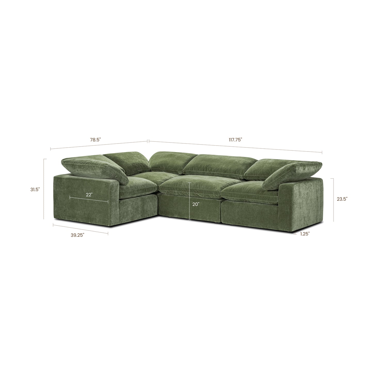 4-Seat Aspen Modular L-Sectional | Sagano Green