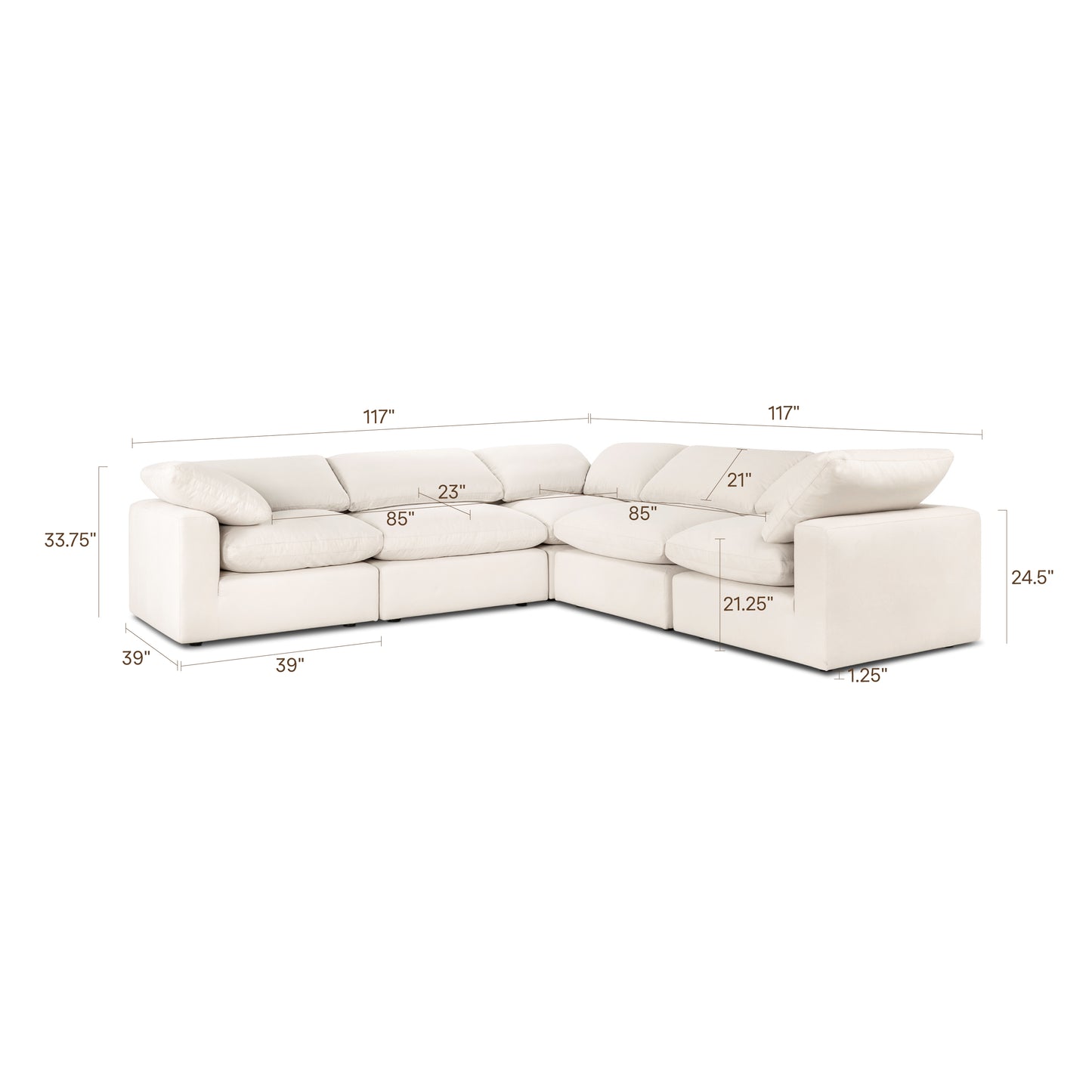 Aspen 118" Modular 5-Piece L-Shaped Corner Sectional | Linen White