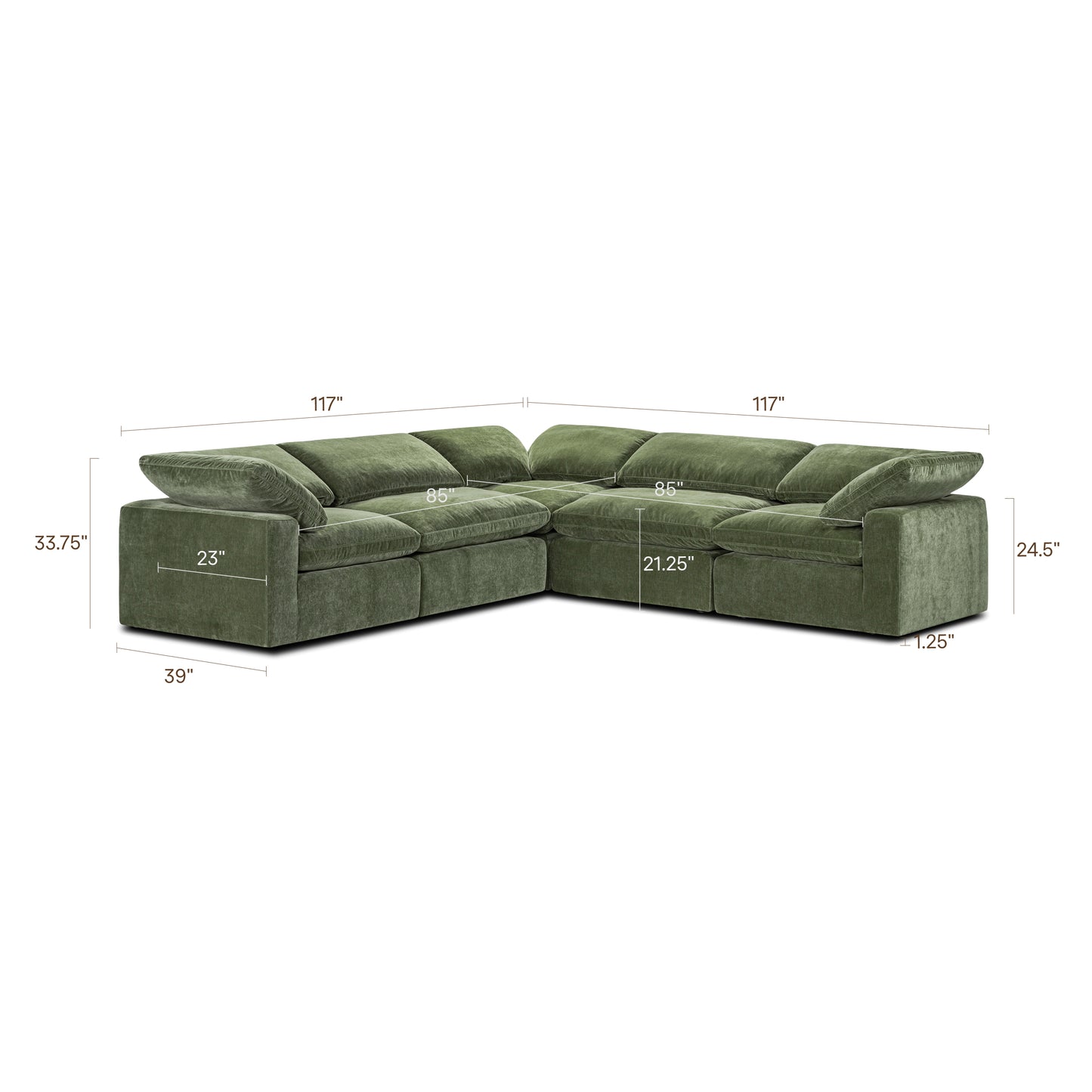 5-Seat Aspen Modular Corner-Sectional | Sagano Green