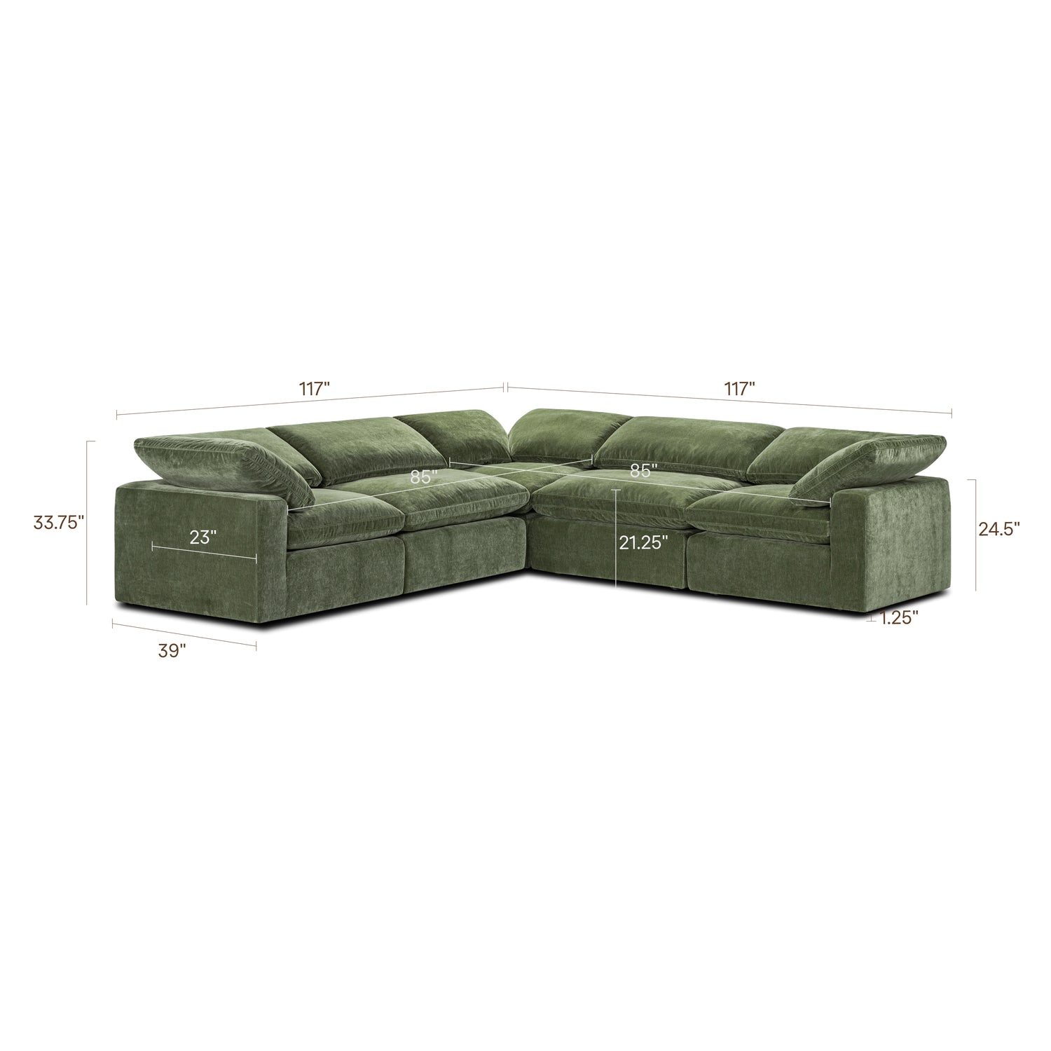 5-Seat Aspen Modular Corner-Sectional | Sagano Green 