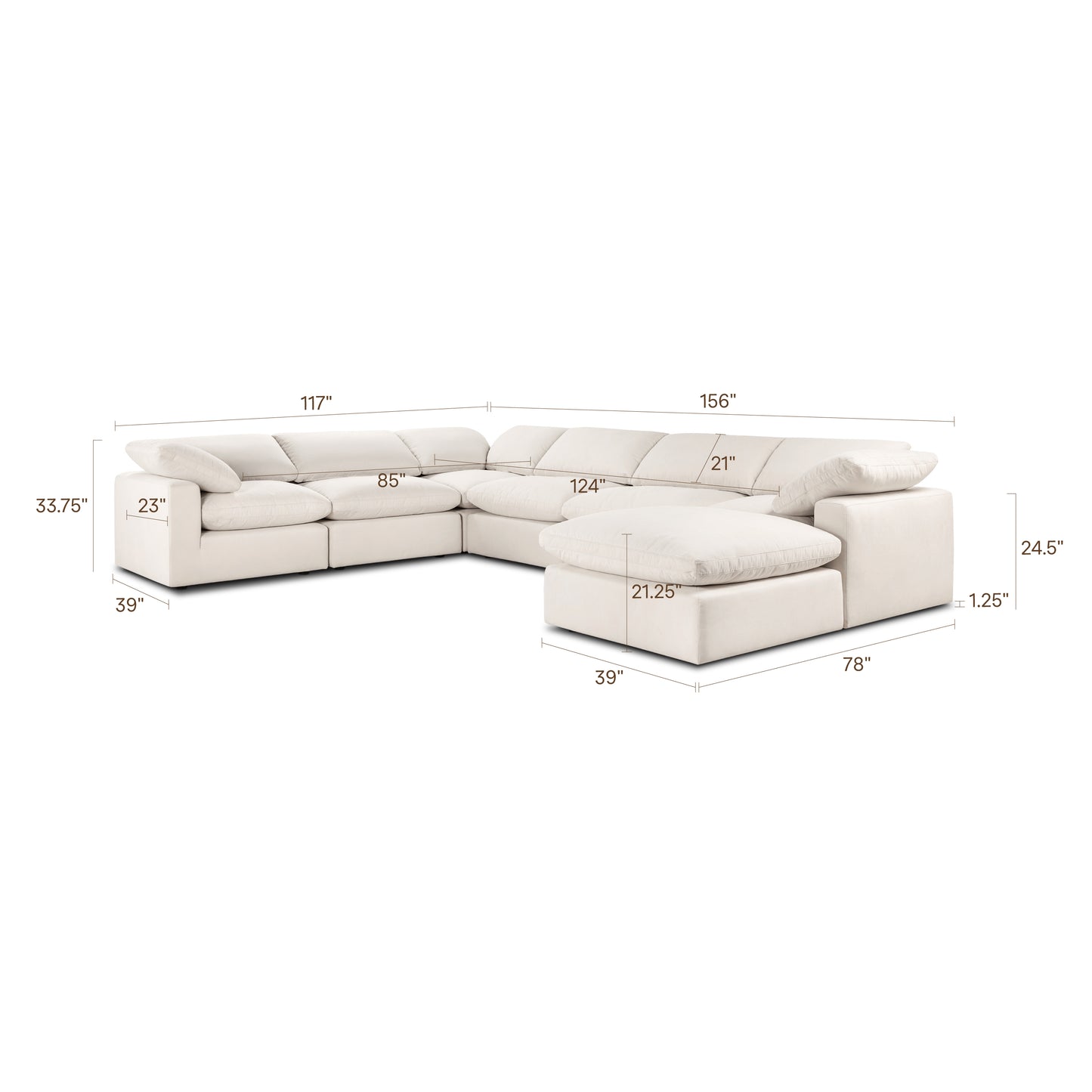 Aspen 157" Modular 7-Piece L-Shaped Sectional with Chaise | Linen White