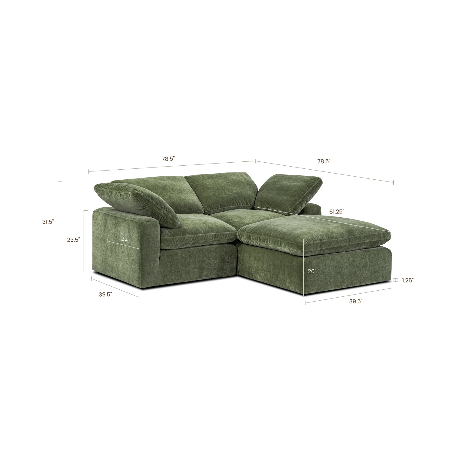 3-Seat Aspen Modular Sectional | Sagano Green 