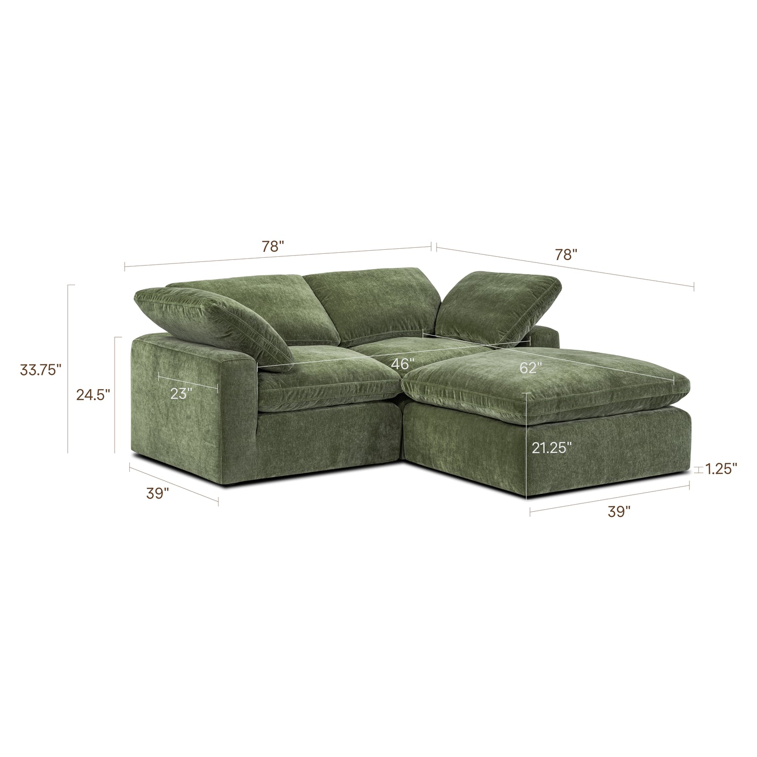 3-Seat Aspen Modular Sectional | Sagano Green 