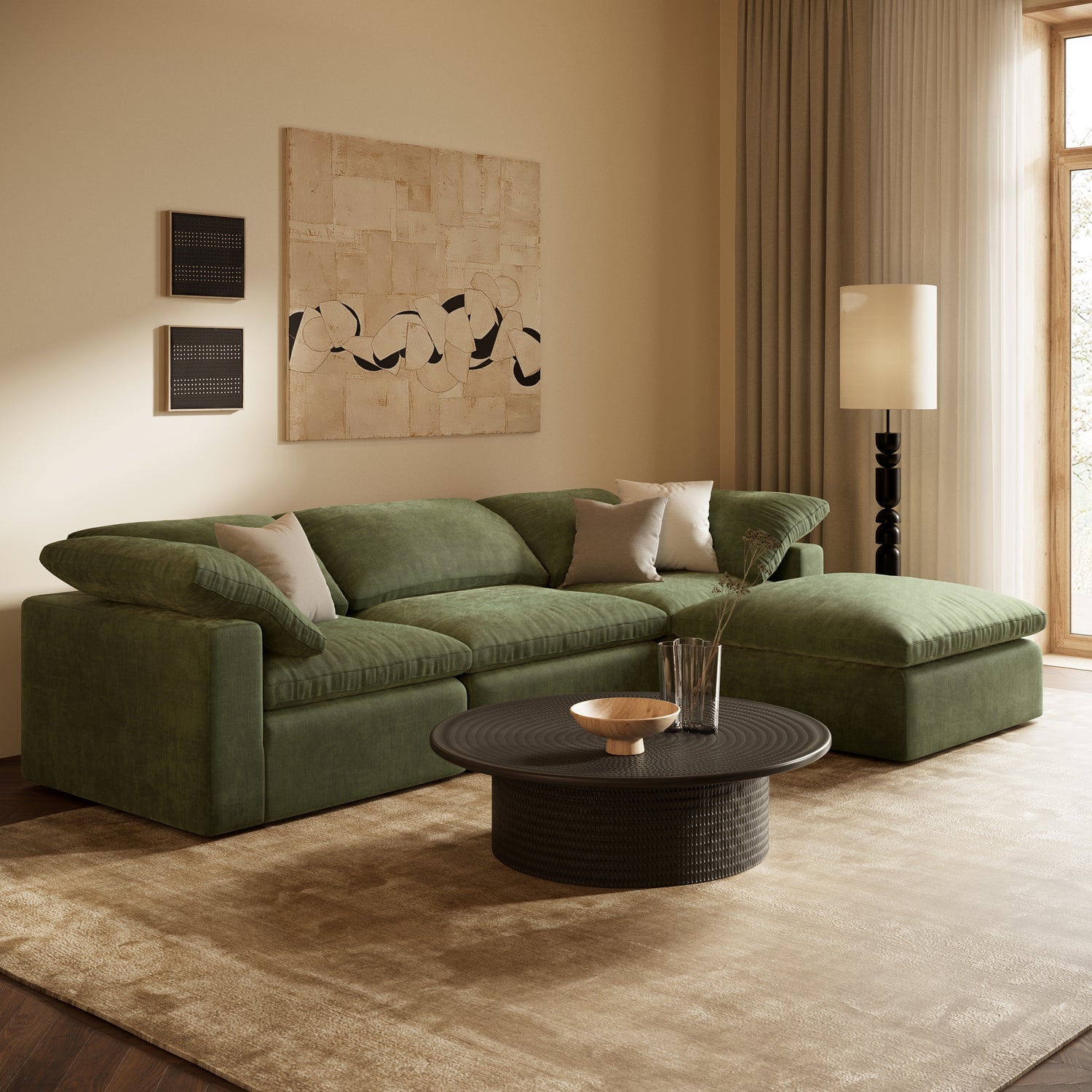 4-Seat Aspen Modular Sectional | Sagano Green 