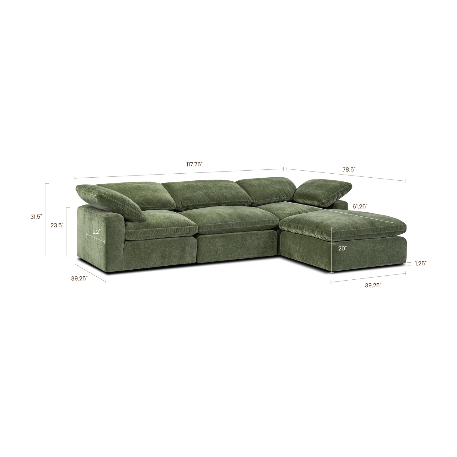 4-Seat Aspen Modular Sectional | Sagano Green 