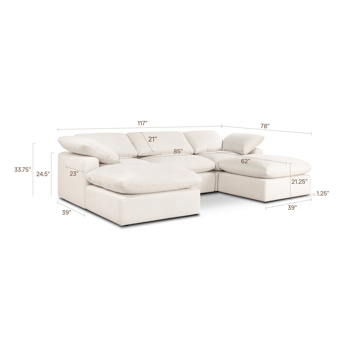 Aspen 118" Modular 5-Piece U-Shaped Double Chaise Sectional | Linen White