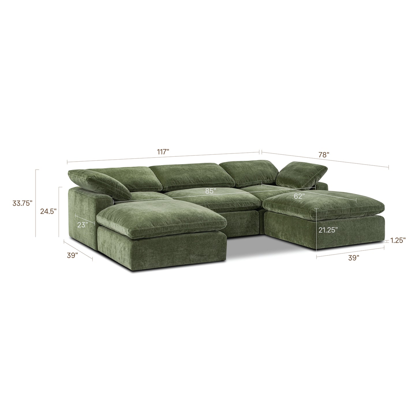 5-Seat Aspen Modular Double Chaise Sectional | Sagano Green