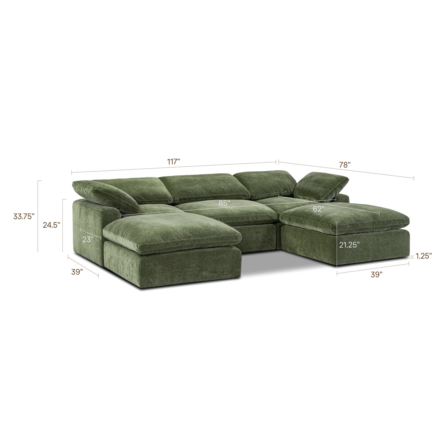 5-Seat Aspen Modular Double Chaise Sectional | Sagano Green 