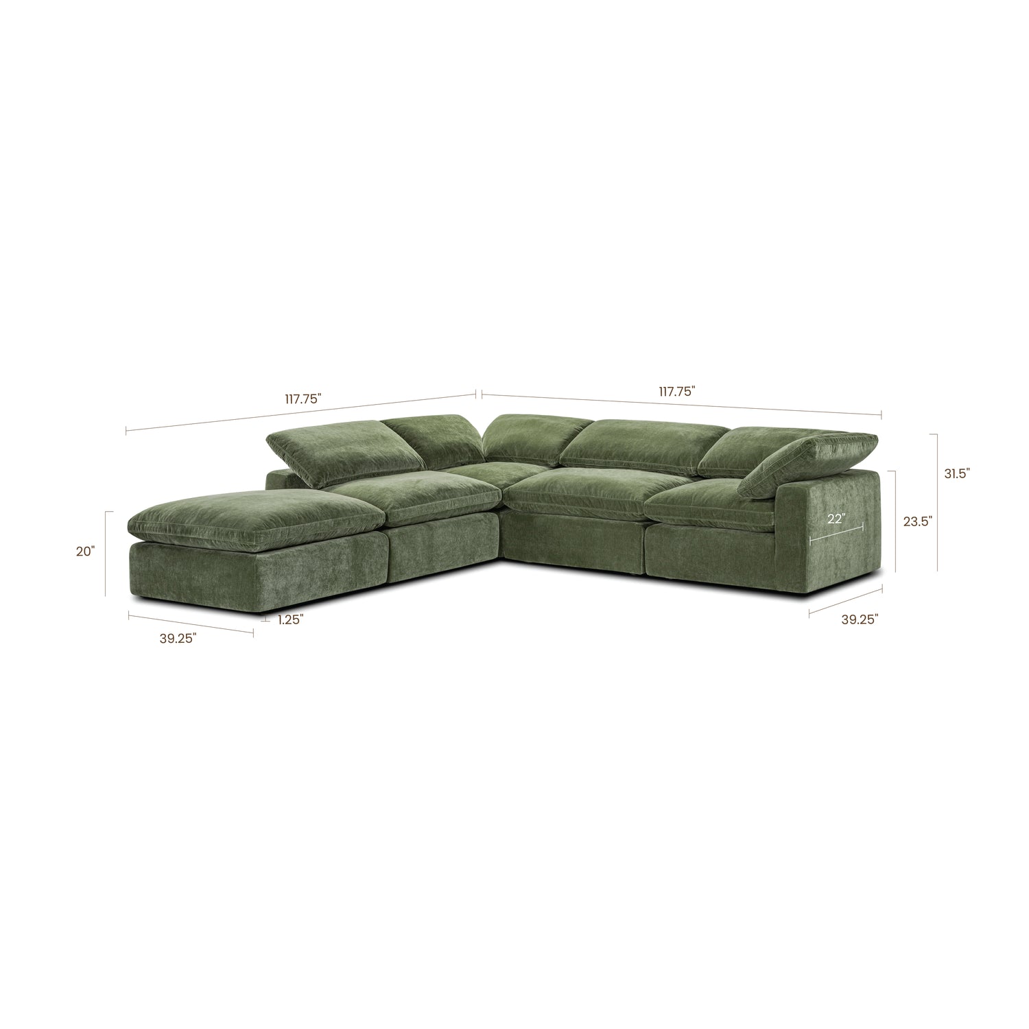 5-Seat Aspen Modular Chaise Sectional | Sagano Green 