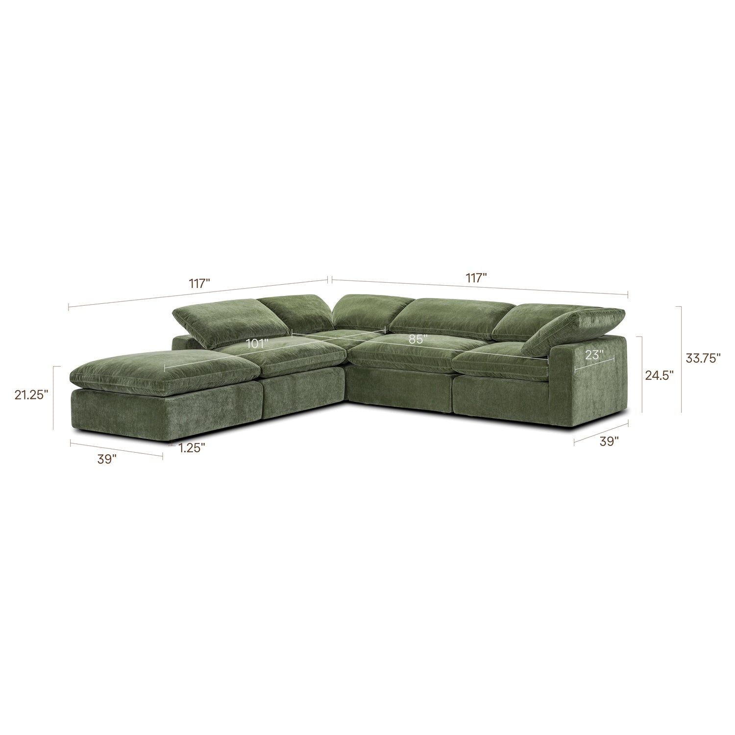 5-Seat Aspen Modular Chaise Sectional | Sagano Green 
