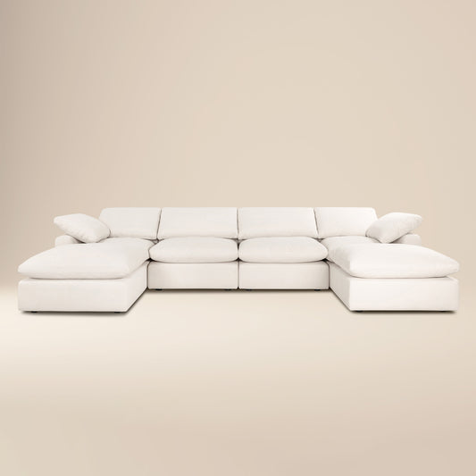 Aspen 157" Modular 6-Piece U-Shaped Double Chaise Sectional | Linen White