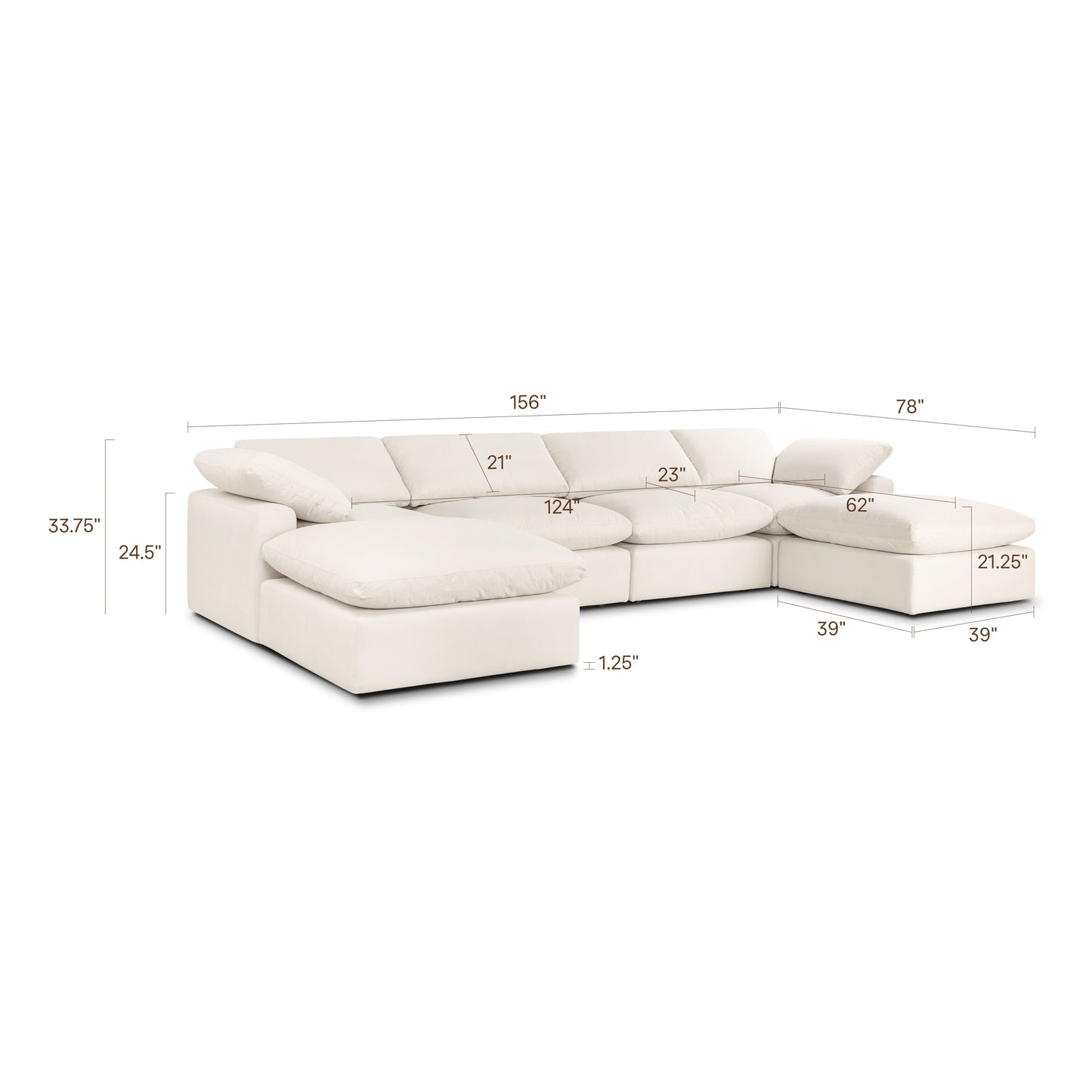 Aspen 157" Modular 6-Piece U-Shaped Double Chaise Sectional | Linen White