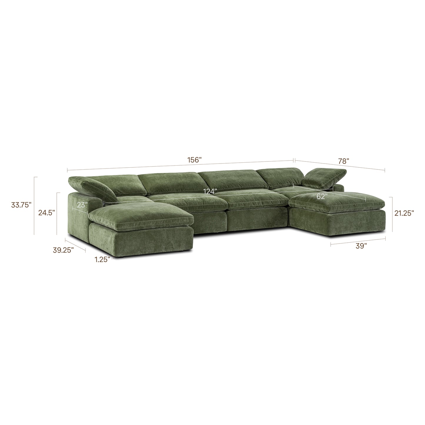 6-Seat Aspen Modular U-Sectional | Sagano Green