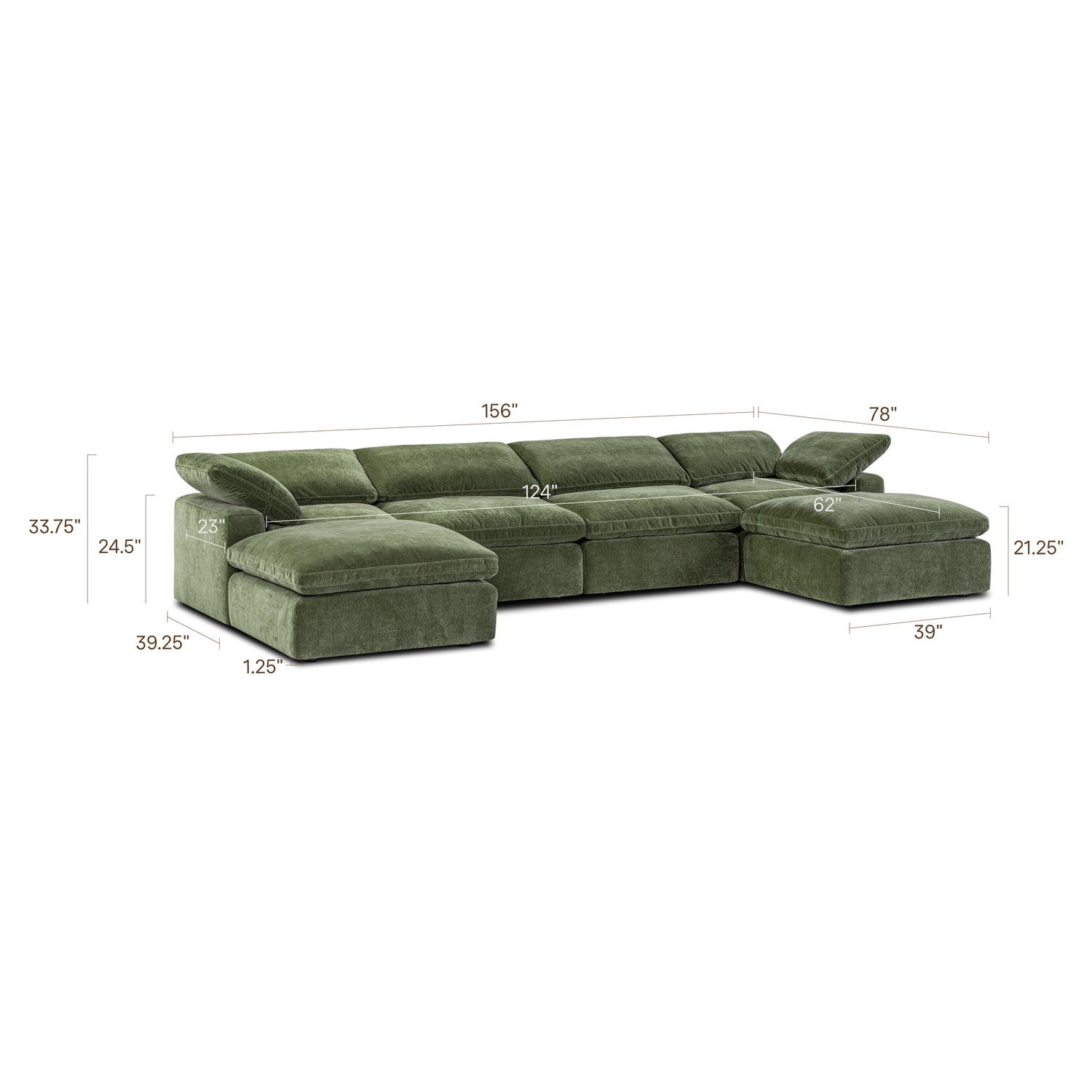 6-Seat Aspen Modular U-Sectional | Sagano Green 