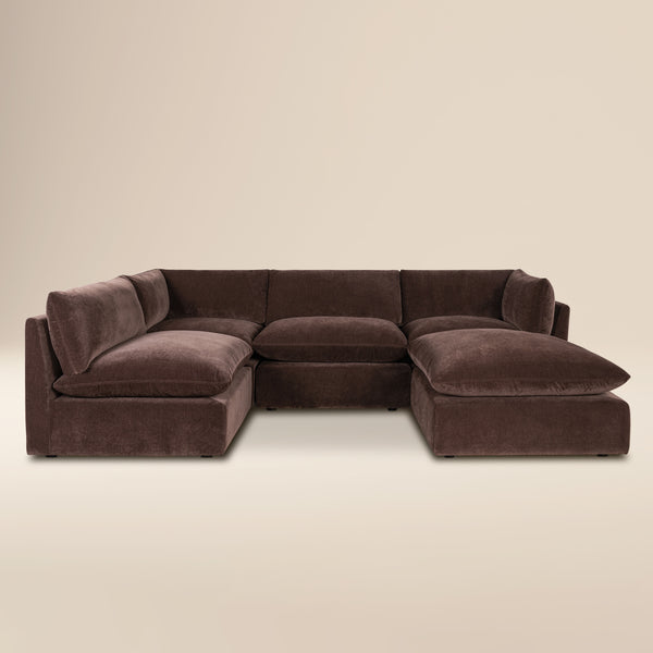 Davos 122" Modular 5-Piece U-Shaped Double Chaise Sectional | Sable Brown