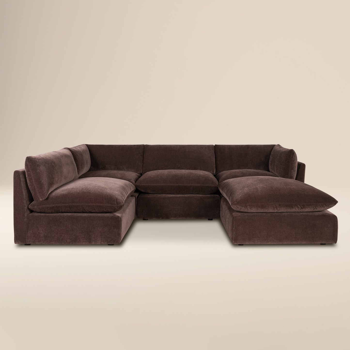 Davos 122" Modular 5-Piece U-Shaped Double Chaise Sectional | Sable Brown