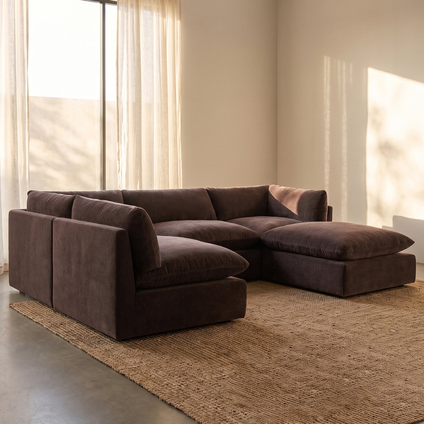 Davos 122" Modular 5-Piece U-Shaped Double Chaise Sectional | Sable Brown