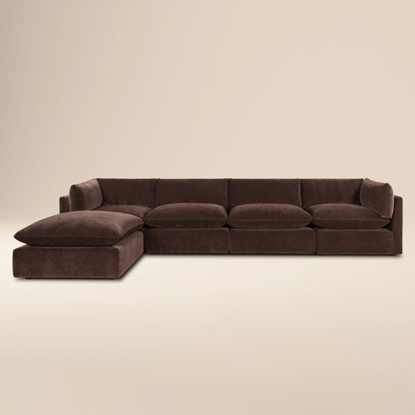 Davos 162" Modular 5-Piece L-Shaped Sectional with Reversible Ottoman | Sable Brown